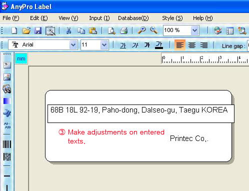 Clicking text to change with mouse when adding, deleting texts will show dotted line around text form and double clicking again with mouse will create textbox and add, delete texts while the cursor in the box is blinking.